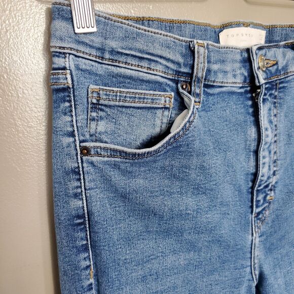 TopShop Jamie Distressed Skinny Jeans Actual Size 28 Medium Wash Stretch *READ* - Picture 4 of 9